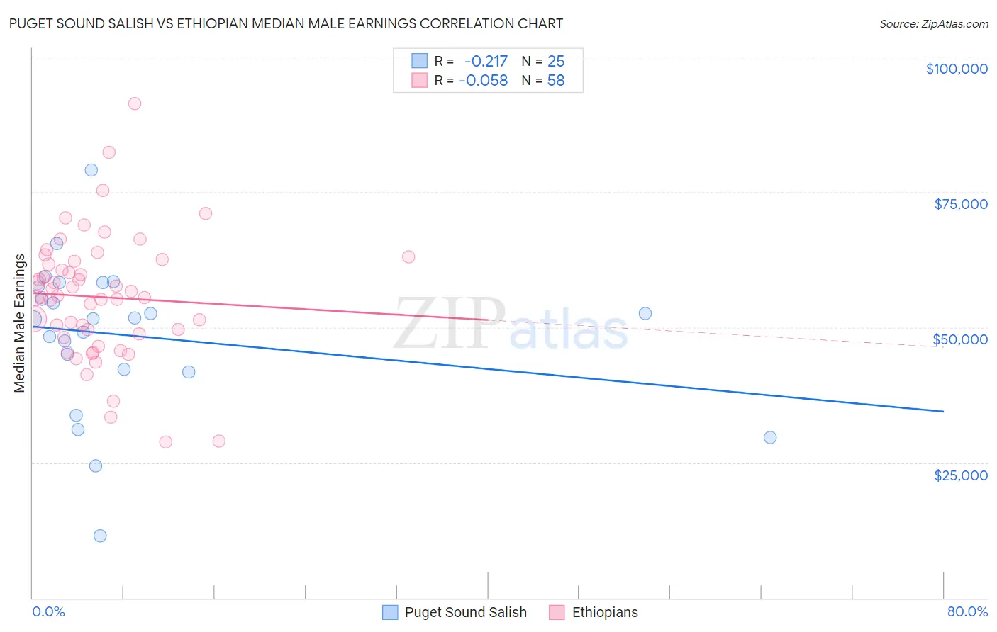 Puget Sound Salish vs Ethiopian Median Male Earnings