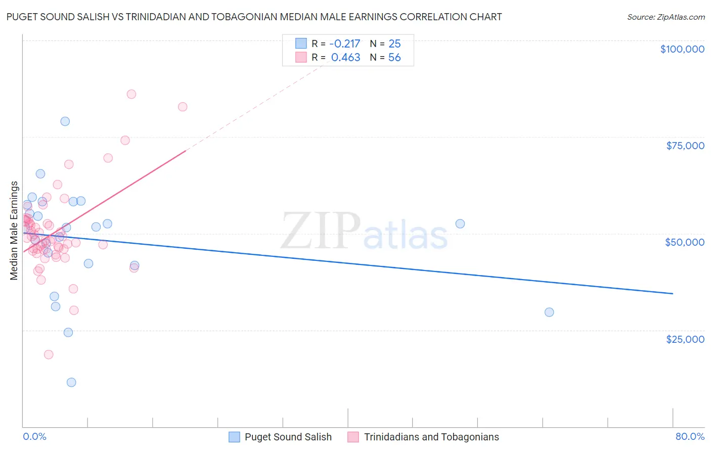 Puget Sound Salish vs Trinidadian and Tobagonian Median Male Earnings