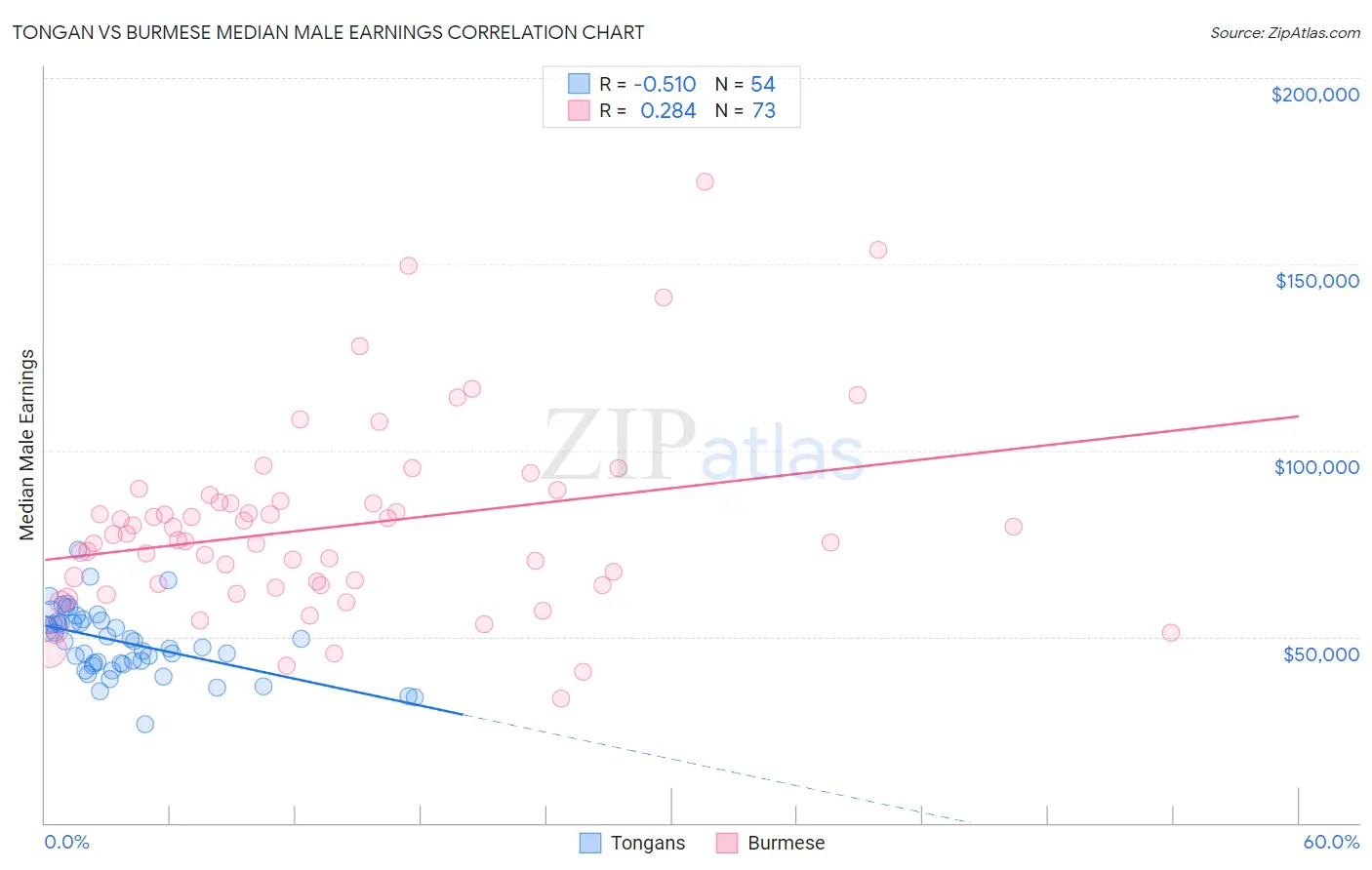 Tongan vs Burmese Median Male Earnings
