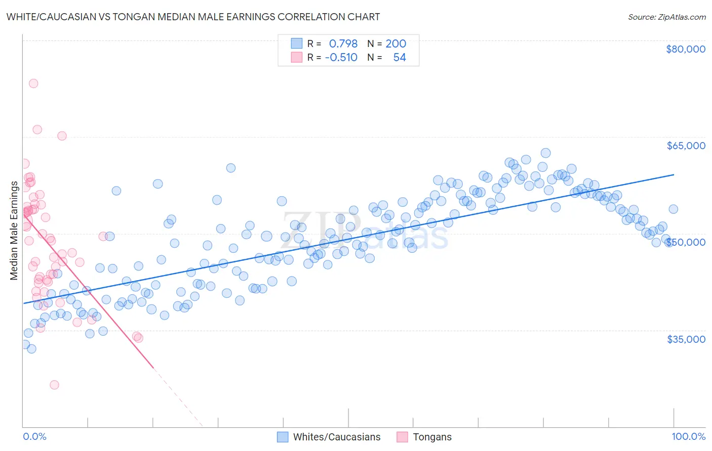 White/Caucasian vs Tongan Median Male Earnings