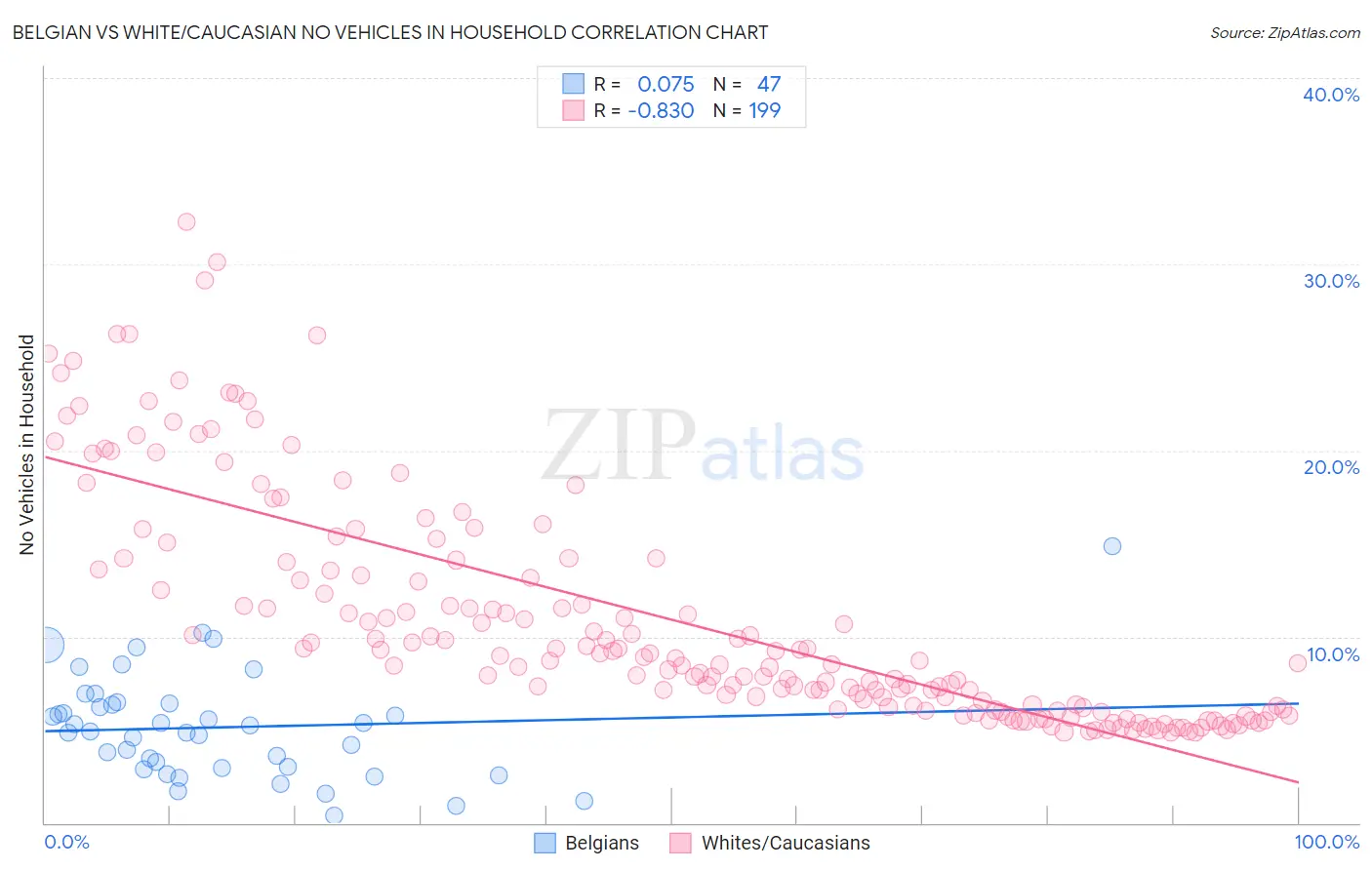 Belgian vs White/Caucasian No Vehicles in Household
