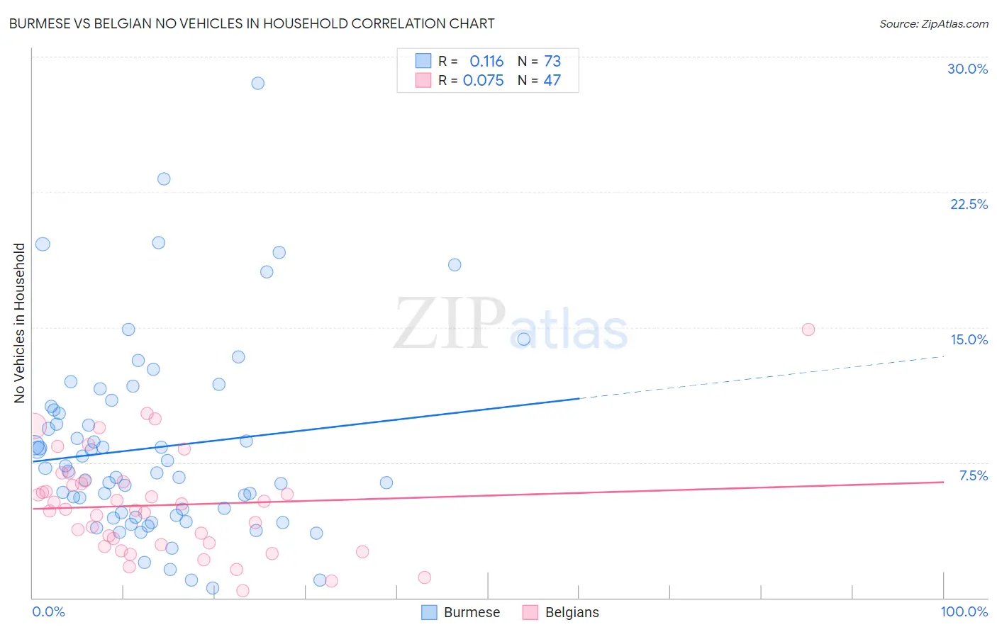 Burmese vs Belgian No Vehicles in Household