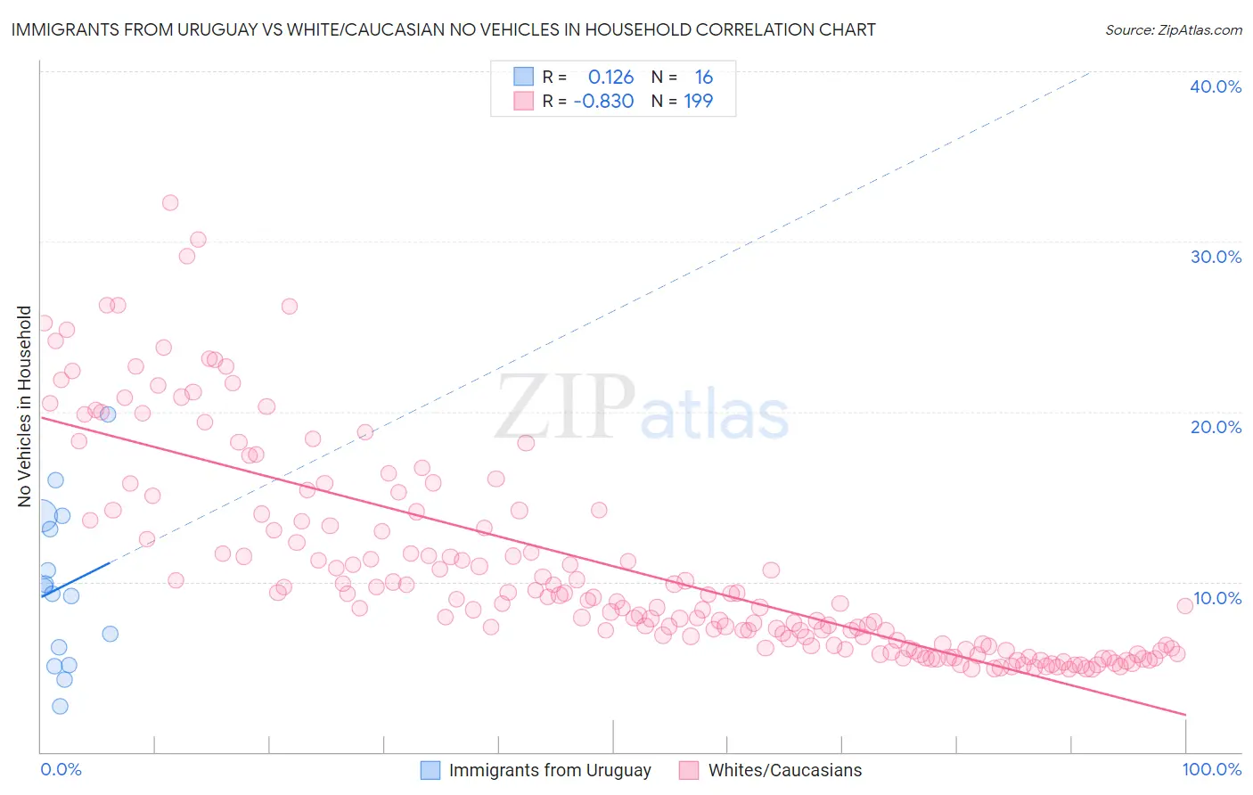 Immigrants from Uruguay vs White/Caucasian No Vehicles in Household
