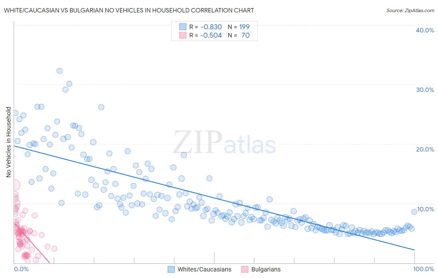 White/Caucasian vs Bulgarian No Vehicles in Household
