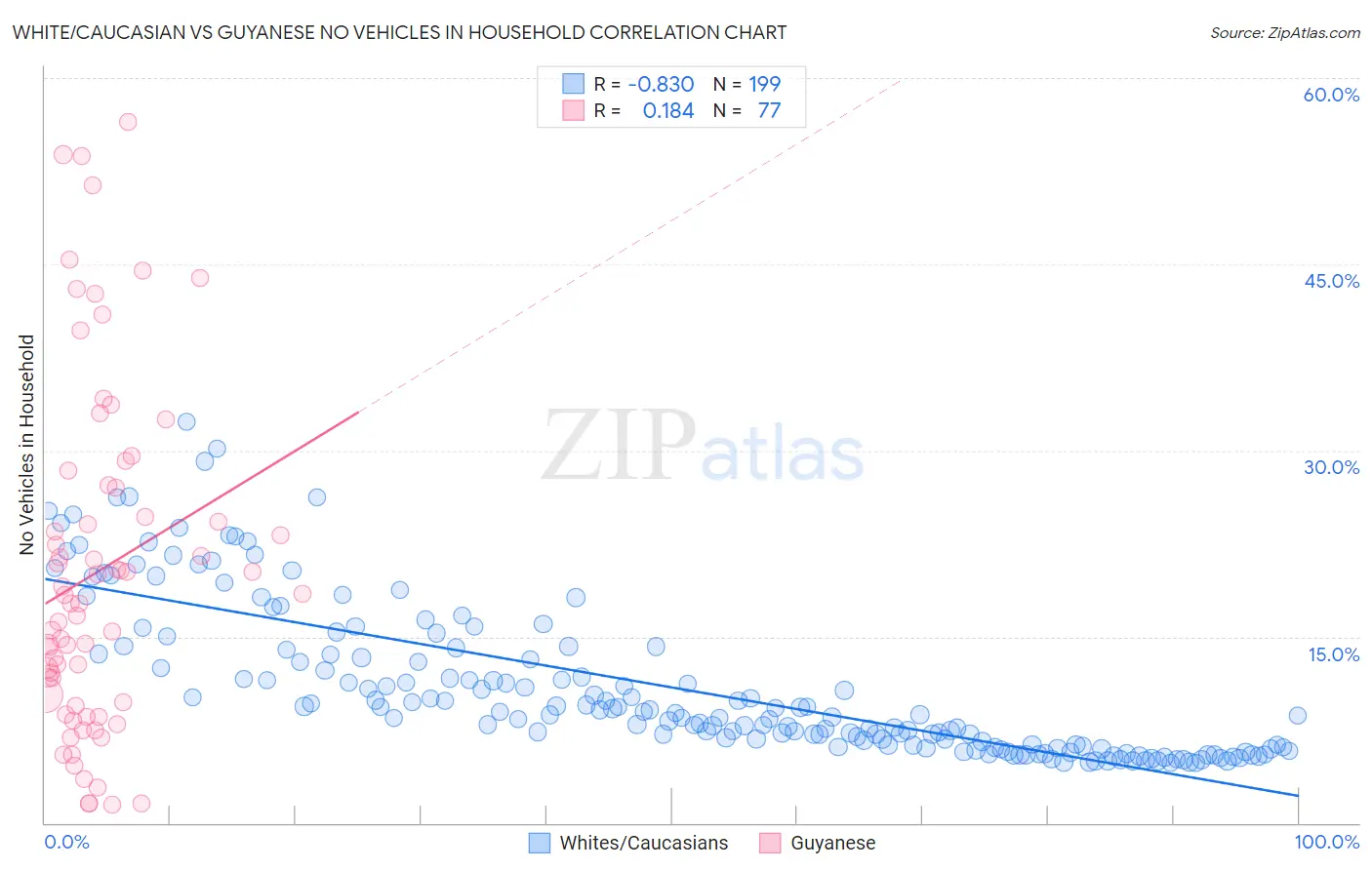White/Caucasian vs Guyanese No Vehicles in Household