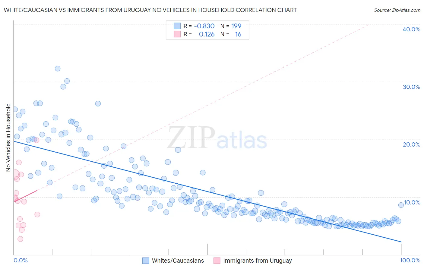 White/Caucasian vs Immigrants from Uruguay No Vehicles in Household