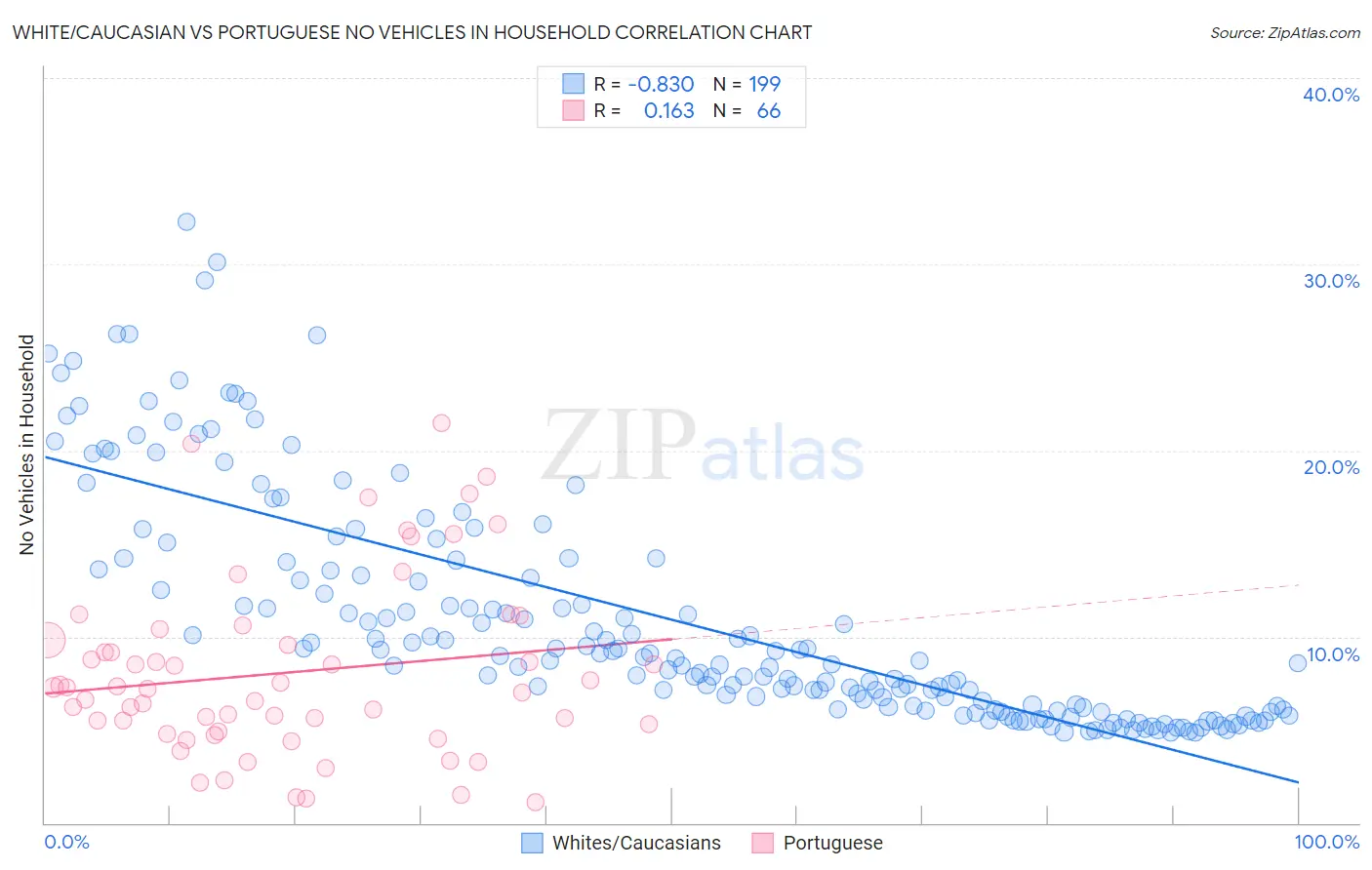 White/Caucasian vs Portuguese No Vehicles in Household