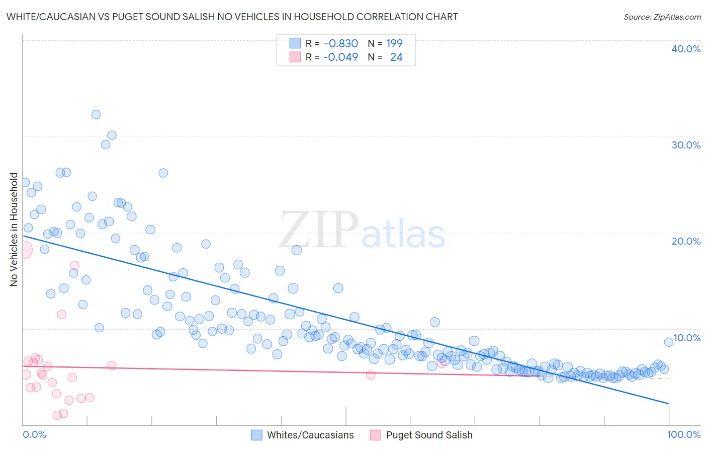 White/Caucasian vs Puget Sound Salish No Vehicles in Household