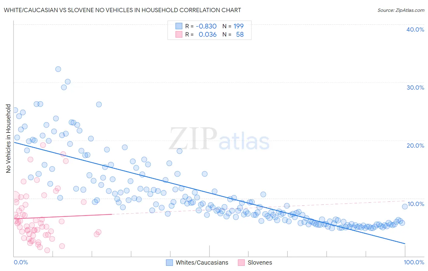White/Caucasian vs Slovene No Vehicles in Household