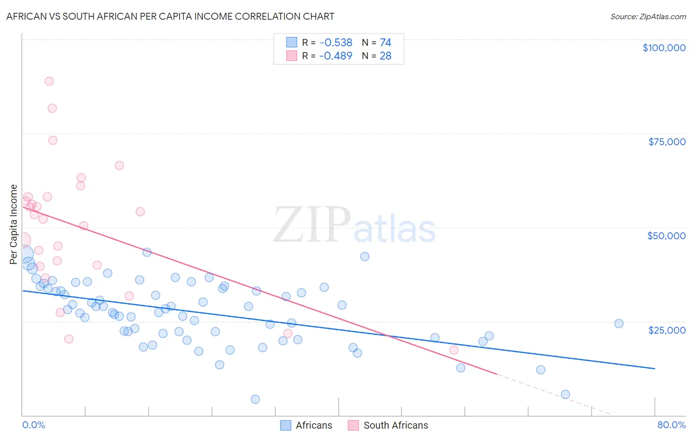 African vs South African Per Capita Income