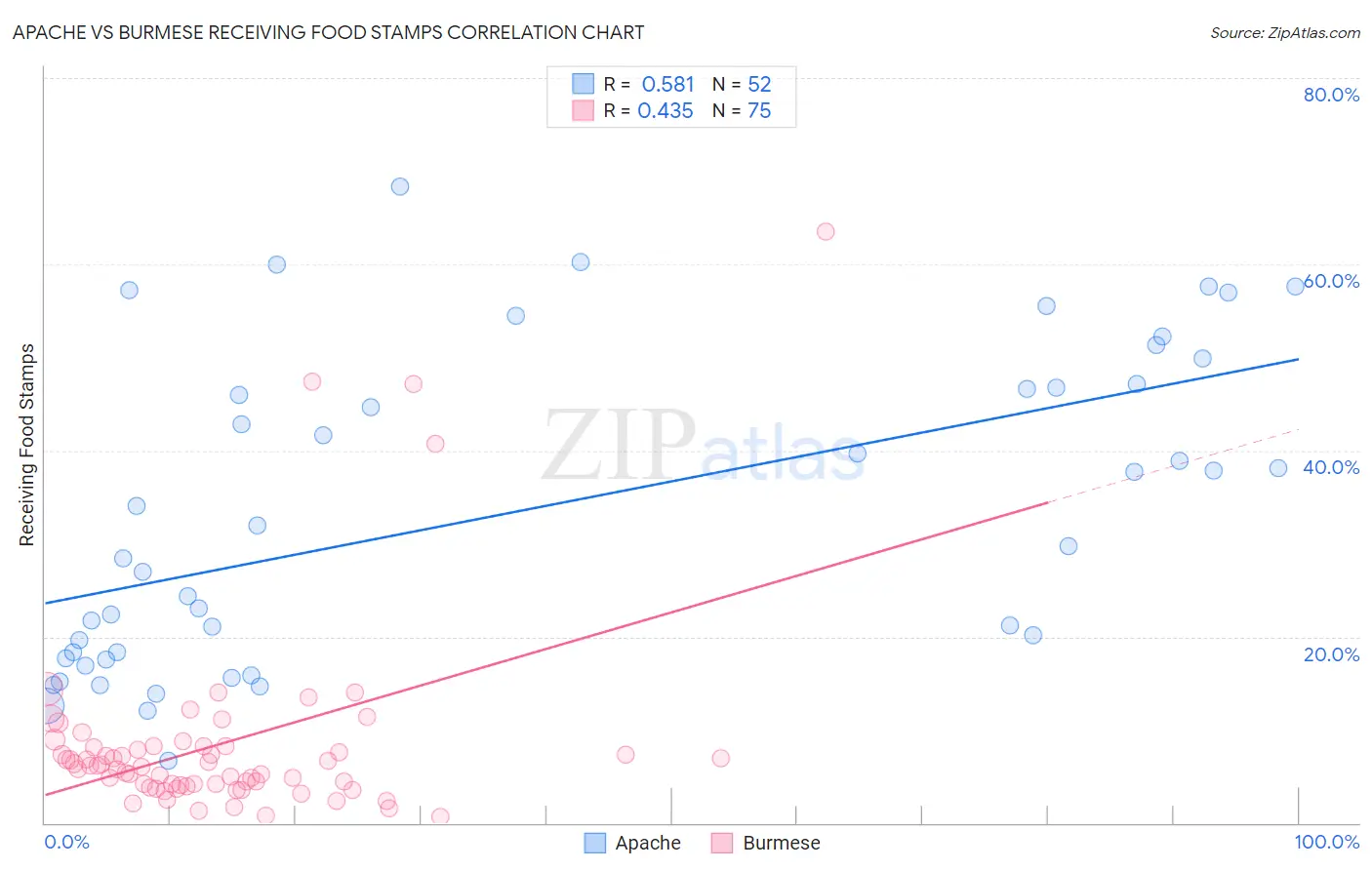 Apache vs Burmese Receiving Food Stamps