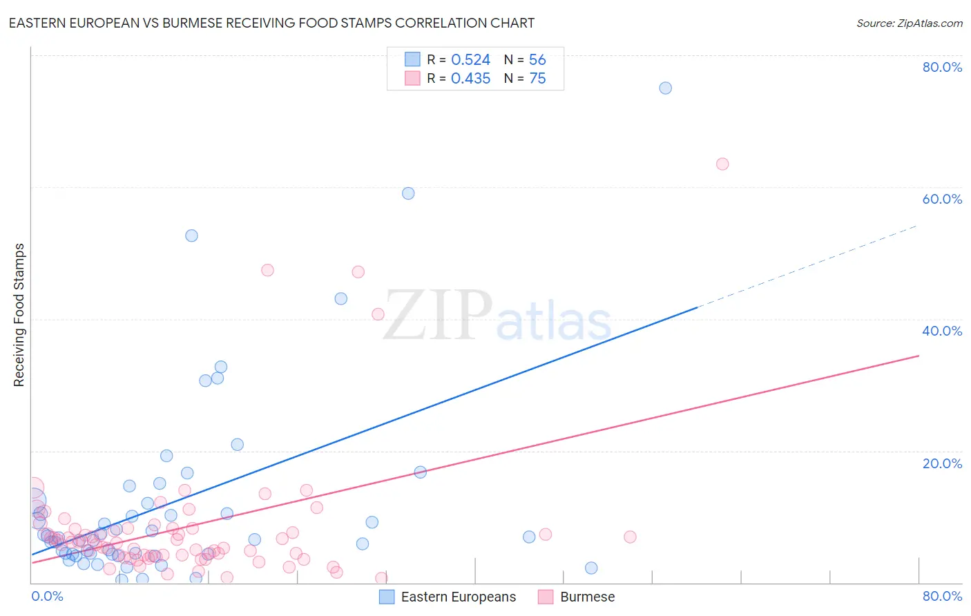 Eastern European vs Burmese Receiving Food Stamps