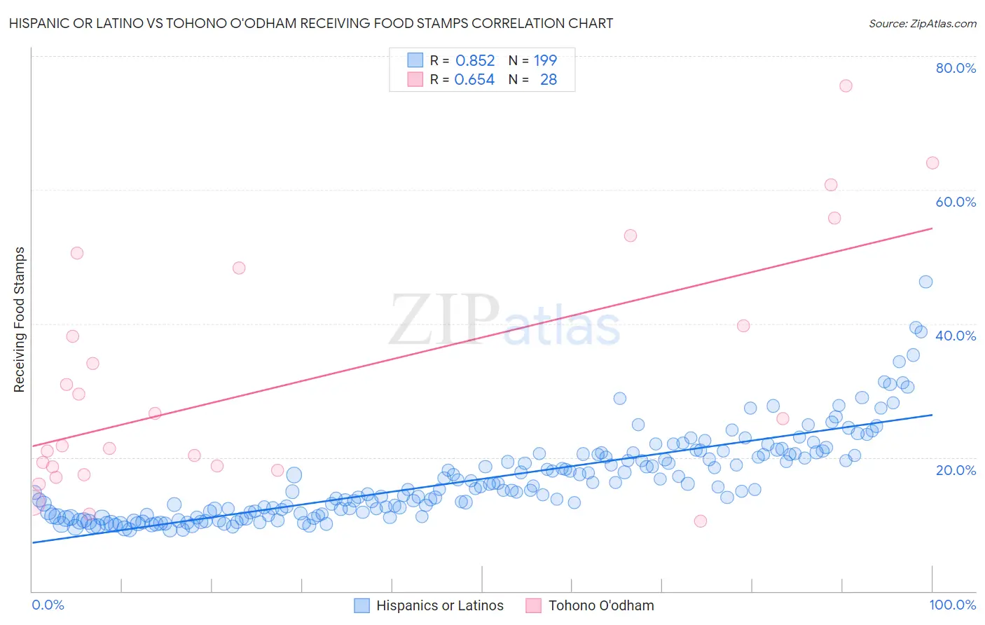 Hispanic or Latino vs Tohono O'odham Receiving Food Stamps