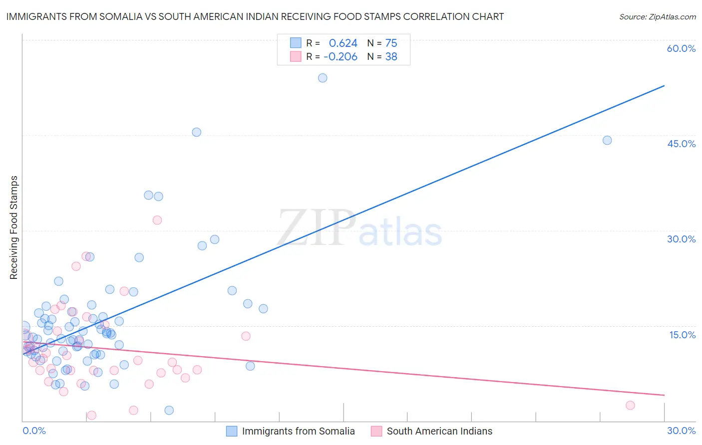 Immigrants from Somalia vs South American Indian Receiving Food Stamps