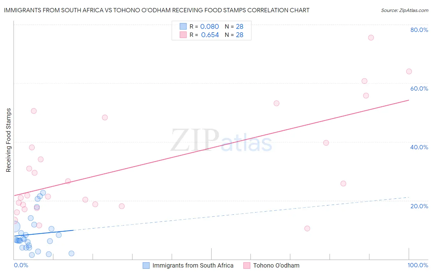 Immigrants from South Africa vs Tohono O'odham Receiving Food Stamps