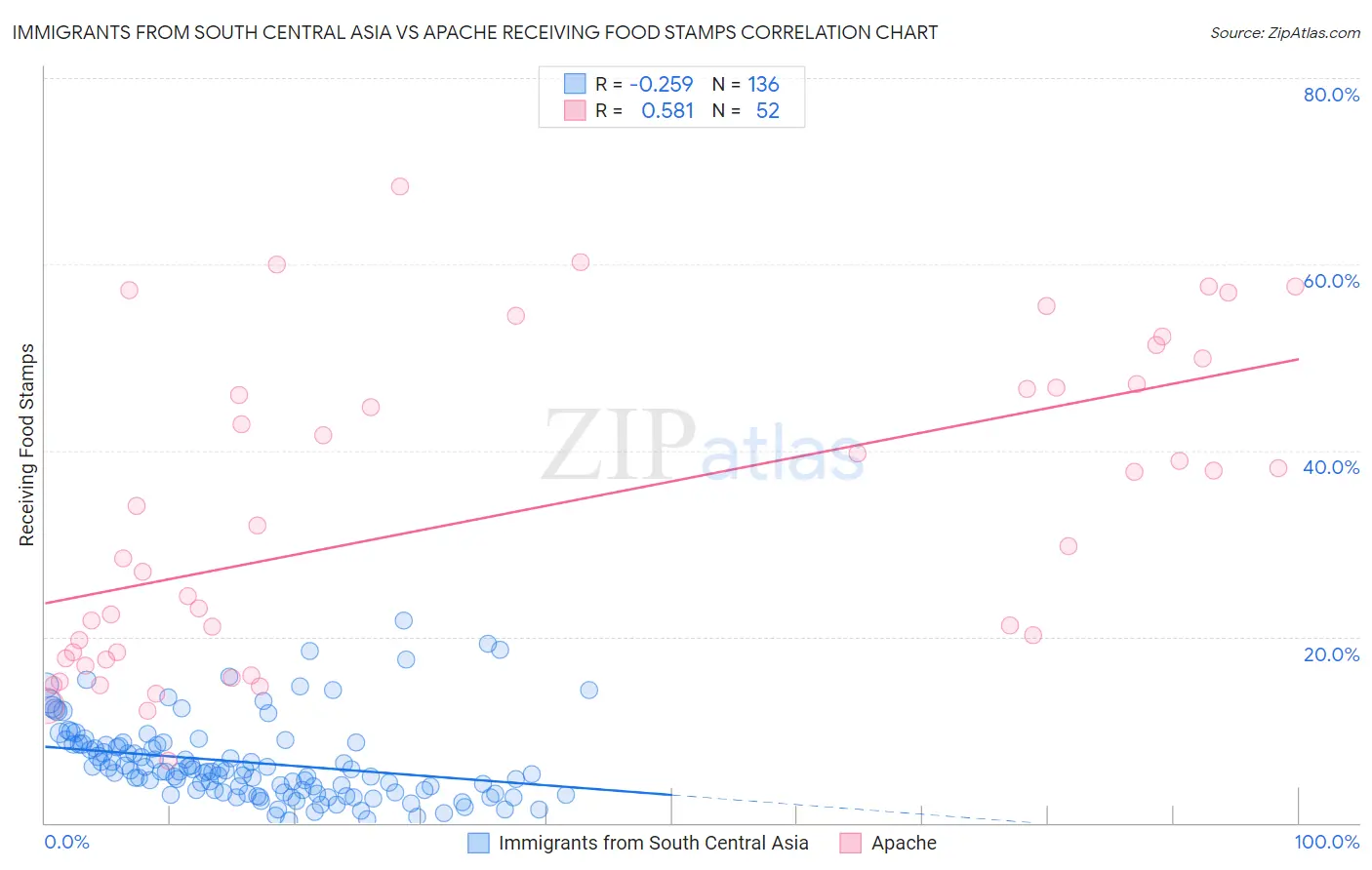 Immigrants from South Central Asia vs Apache Receiving Food Stamps
