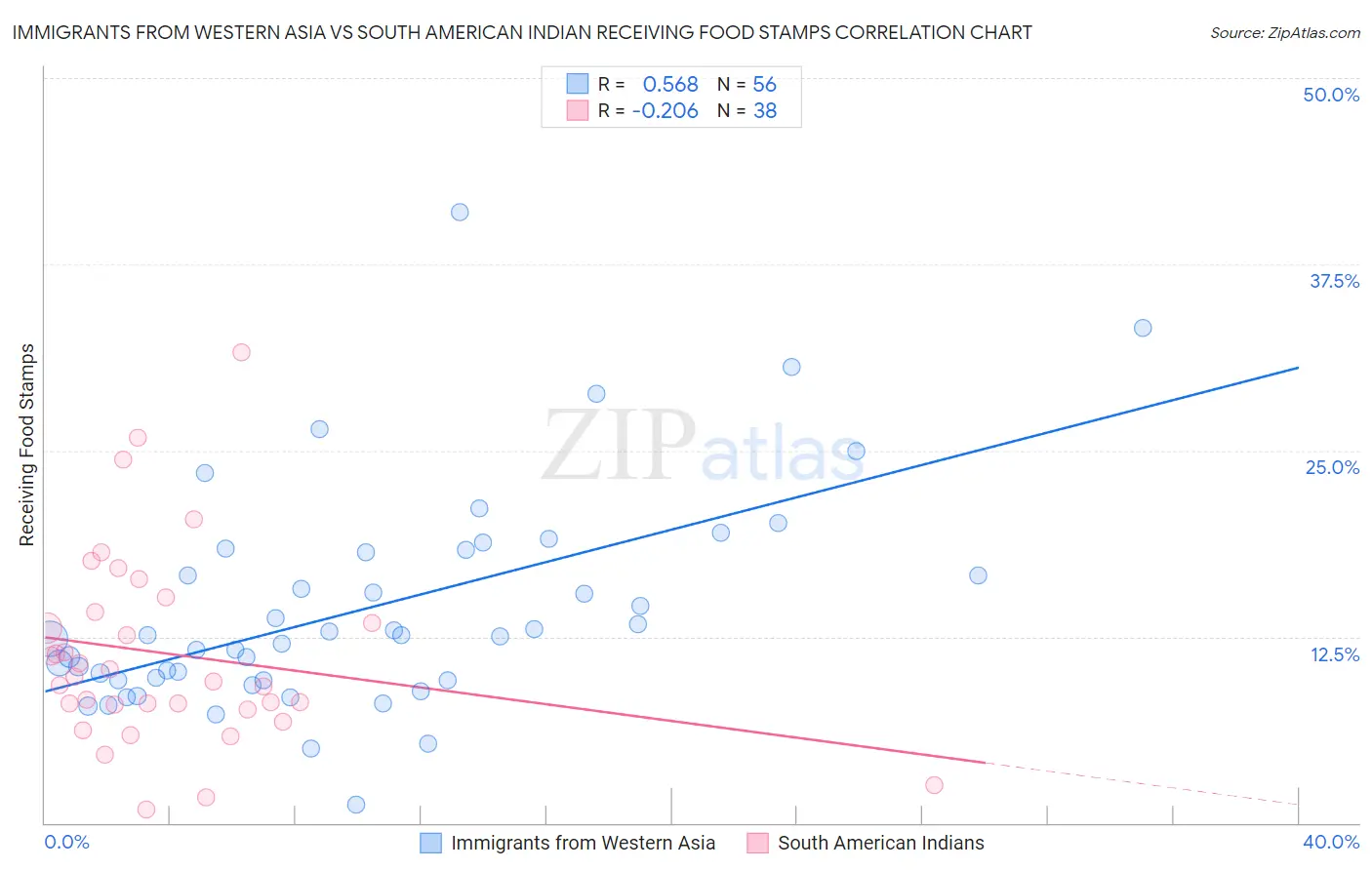 Immigrants from Western Asia vs South American Indian Receiving Food Stamps