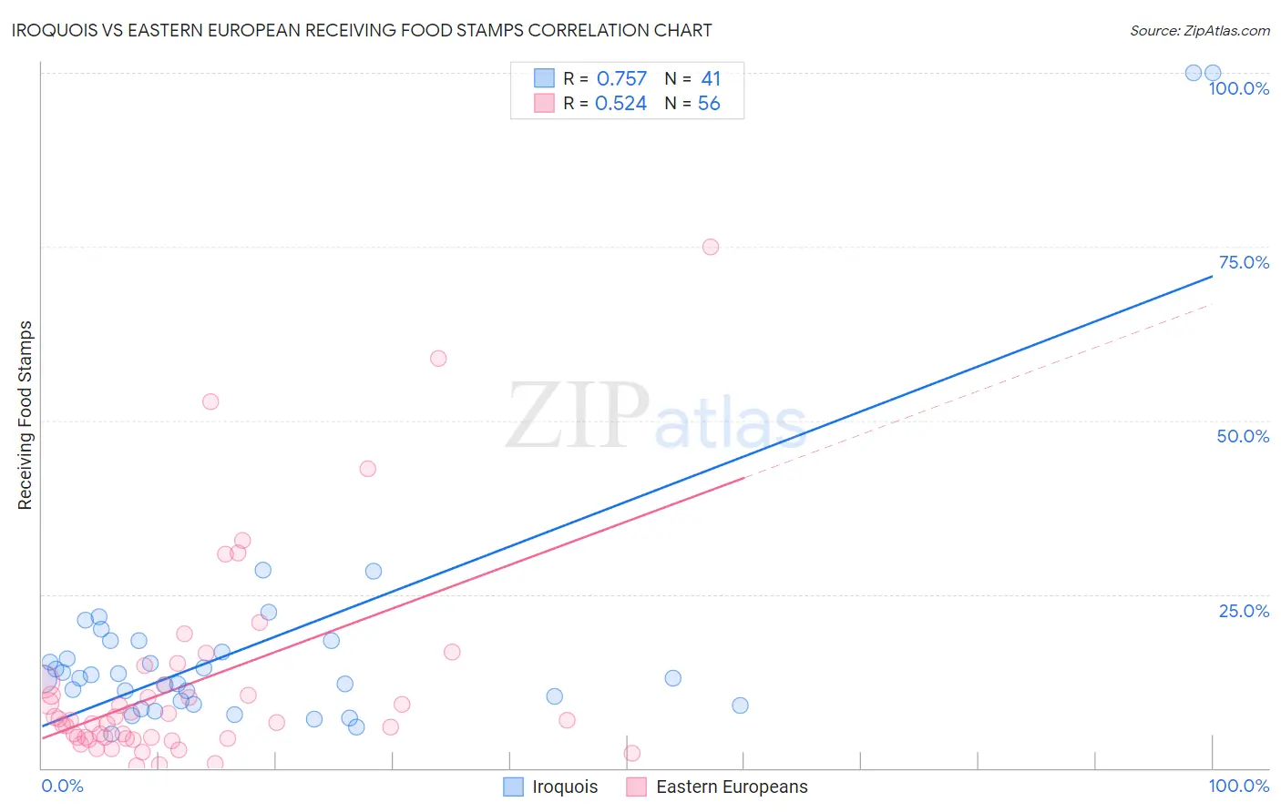 Iroquois vs Eastern European Receiving Food Stamps
