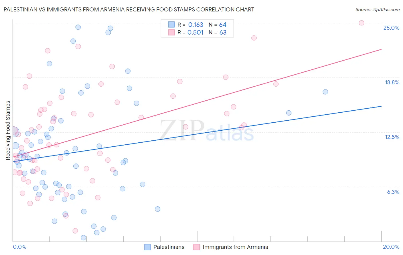 Palestinian vs Immigrants from Armenia Receiving Food Stamps