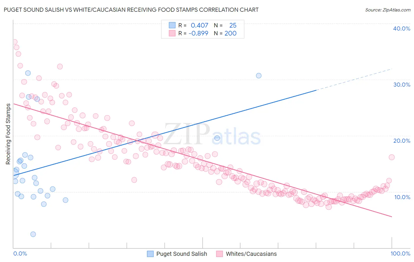 Puget Sound Salish vs White/Caucasian Receiving Food Stamps