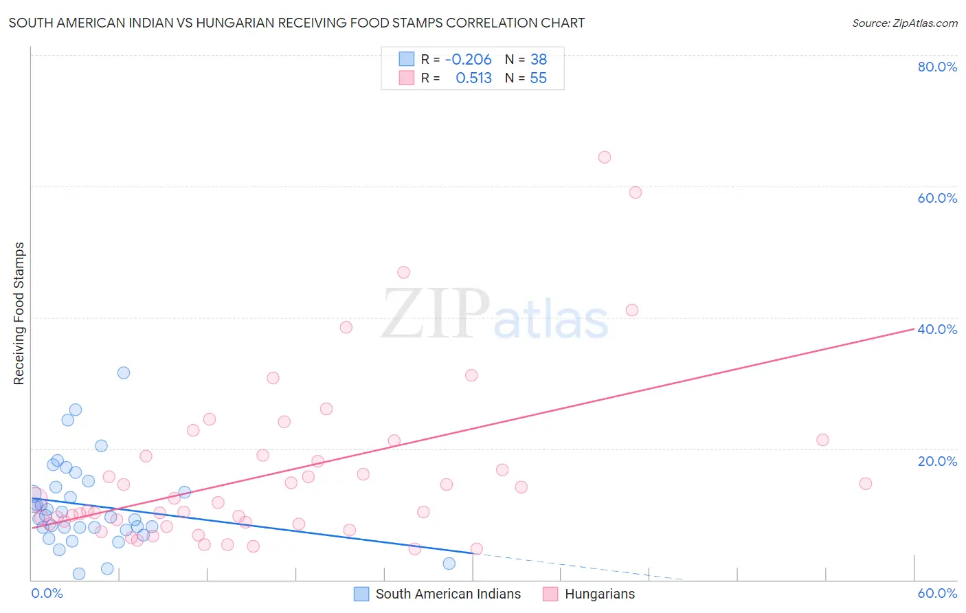South American Indian vs Hungarian Receiving Food Stamps