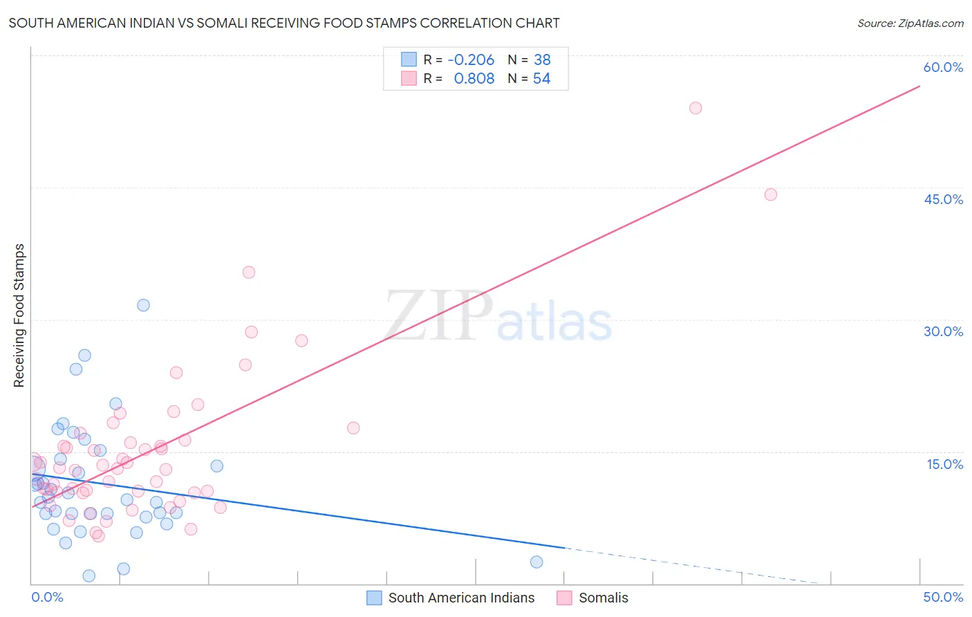 South American Indian vs Somali Receiving Food Stamps