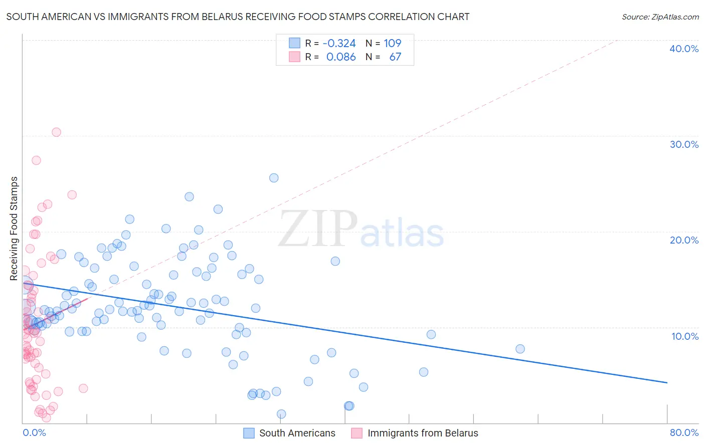 South American vs Immigrants from Belarus Receiving Food Stamps