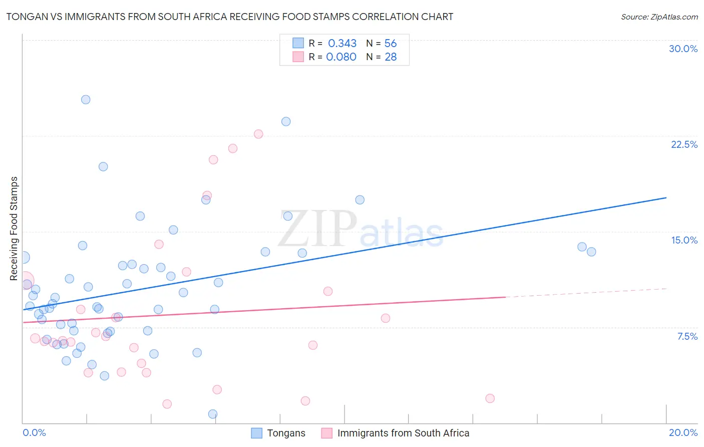 Tongan vs Immigrants from South Africa Receiving Food Stamps
