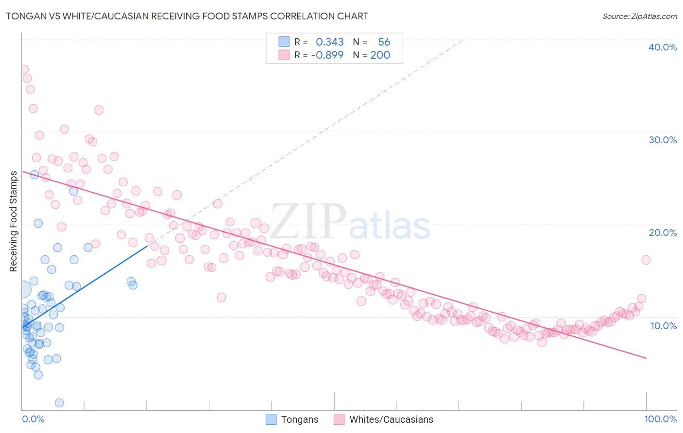 Tongan vs White/Caucasian Receiving Food Stamps