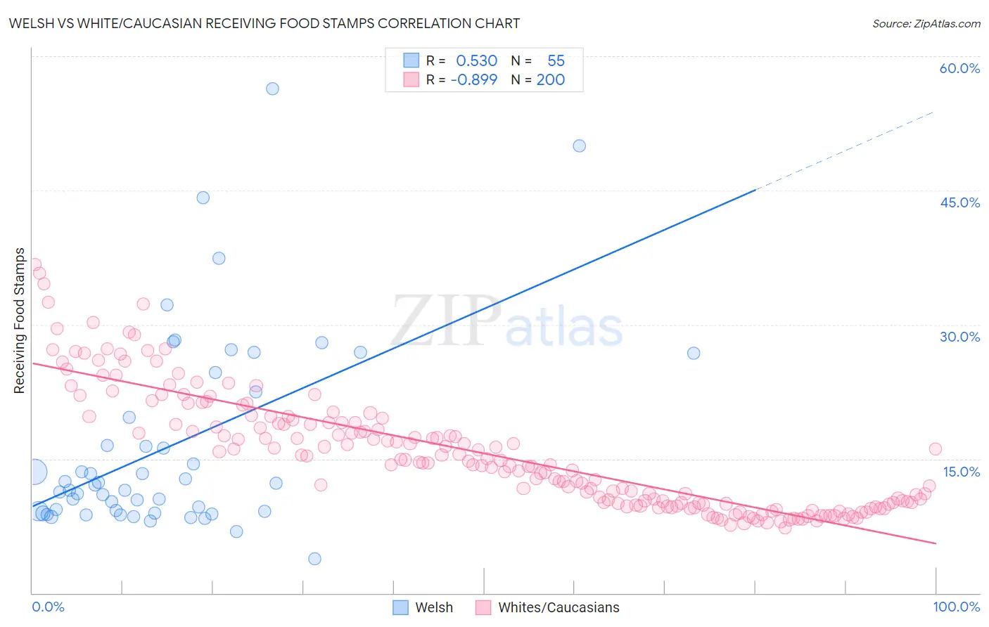 Welsh vs White/Caucasian Receiving Food Stamps
