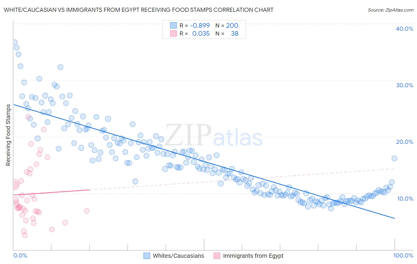 White/Caucasian vs Immigrants from Egypt Receiving Food Stamps
