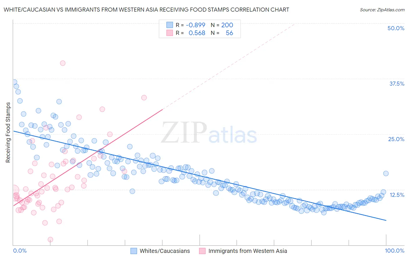 White/Caucasian vs Immigrants from Western Asia Receiving Food Stamps