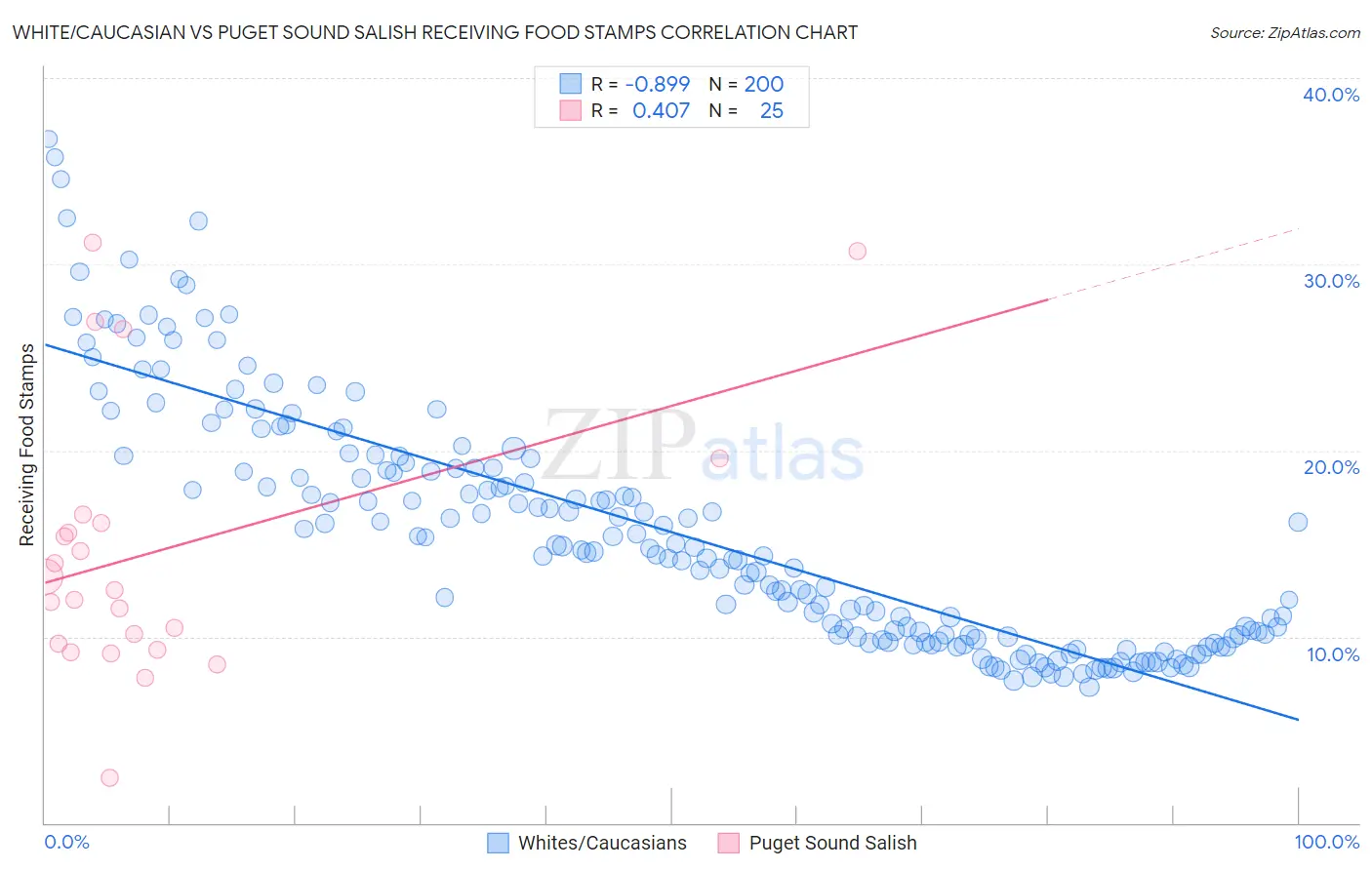 White/Caucasian vs Puget Sound Salish Receiving Food Stamps