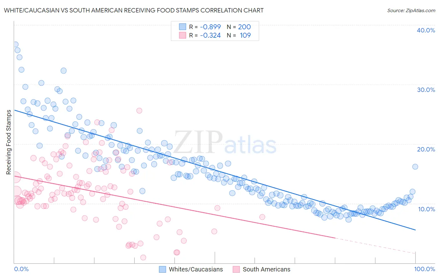 White/Caucasian vs South American Receiving Food Stamps