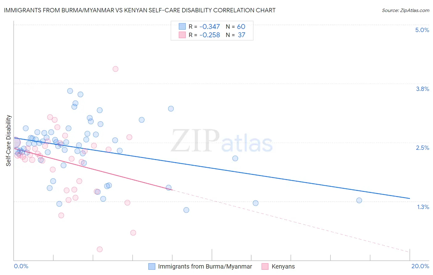 Immigrants from Burma/Myanmar vs Kenyan Self-Care Disability