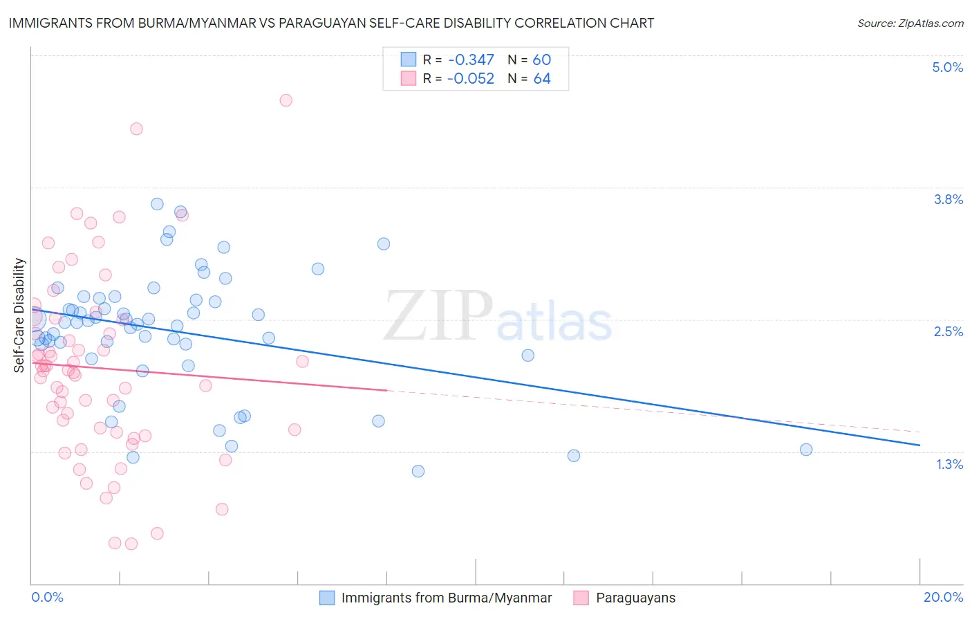 Immigrants from Burma/Myanmar vs Paraguayan Self-Care Disability