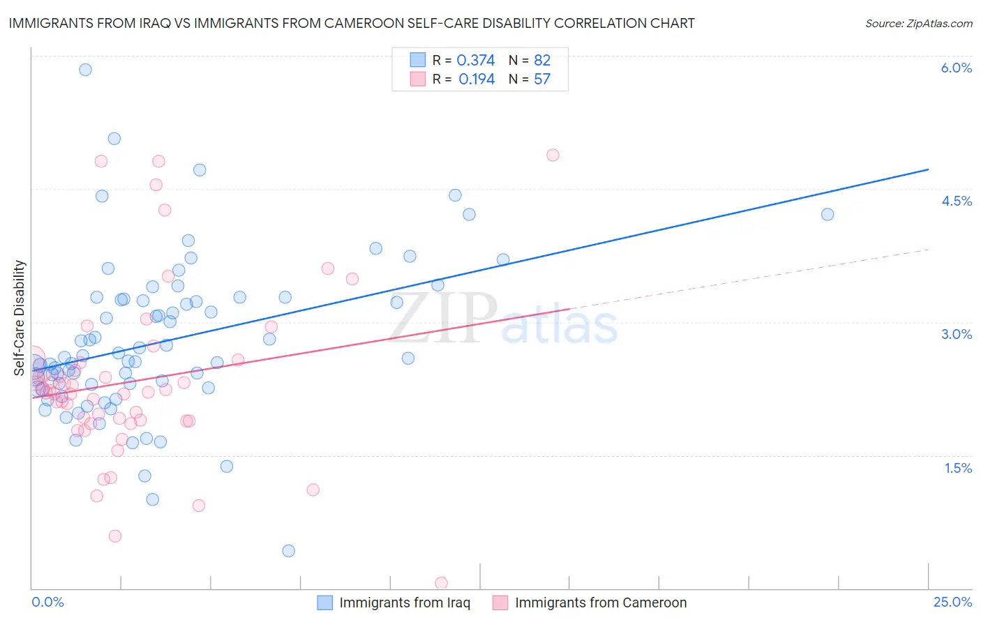 Immigrants from Iraq vs Immigrants from Cameroon Self-Care Disability