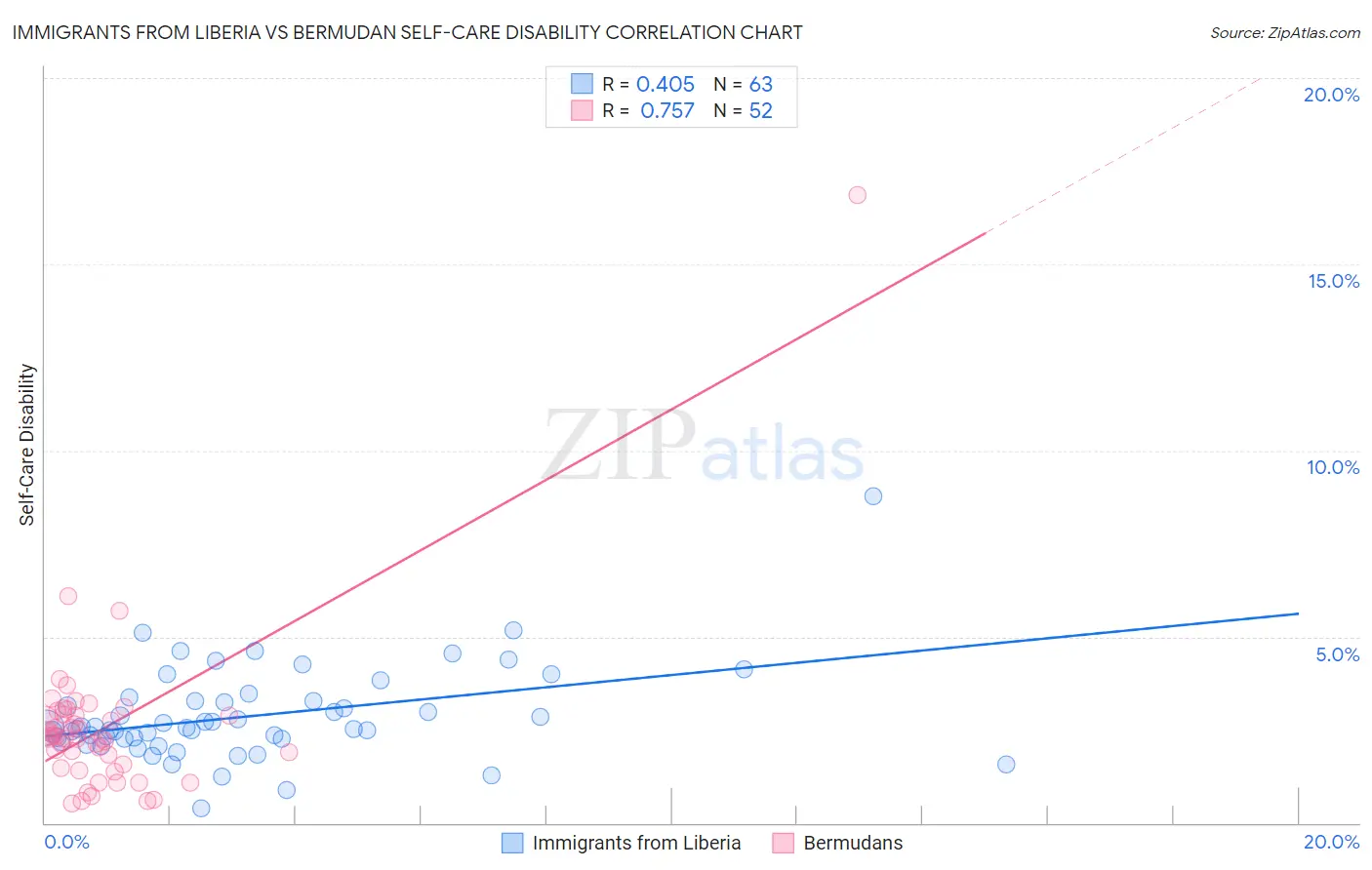 Immigrants from Liberia vs Bermudan Self-Care Disability