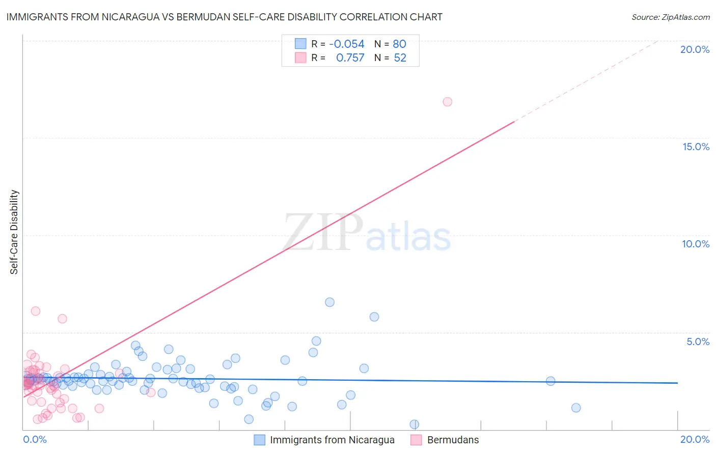 Immigrants from Nicaragua vs Bermudan Self-Care Disability