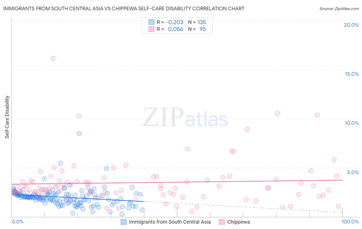 Immigrants from South Central Asia vs Chippewa Self-Care Disability