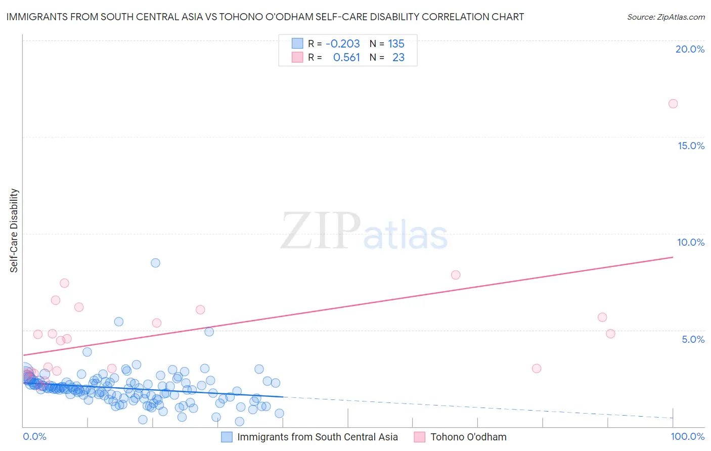 Immigrants from South Central Asia vs Tohono O'odham Self-Care Disability