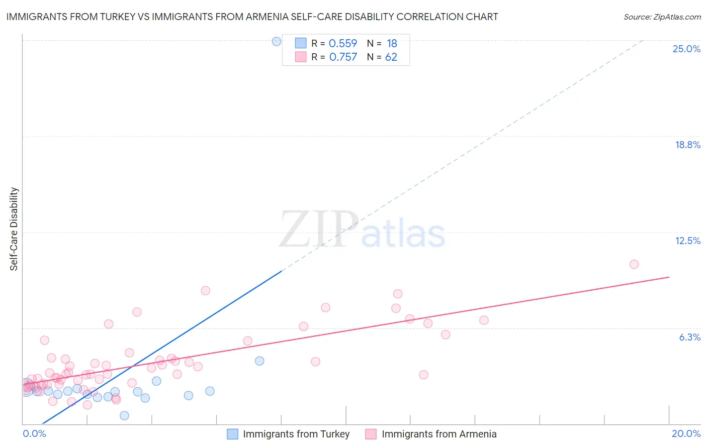 Immigrants from Turkey vs Immigrants from Armenia Self-Care Disability