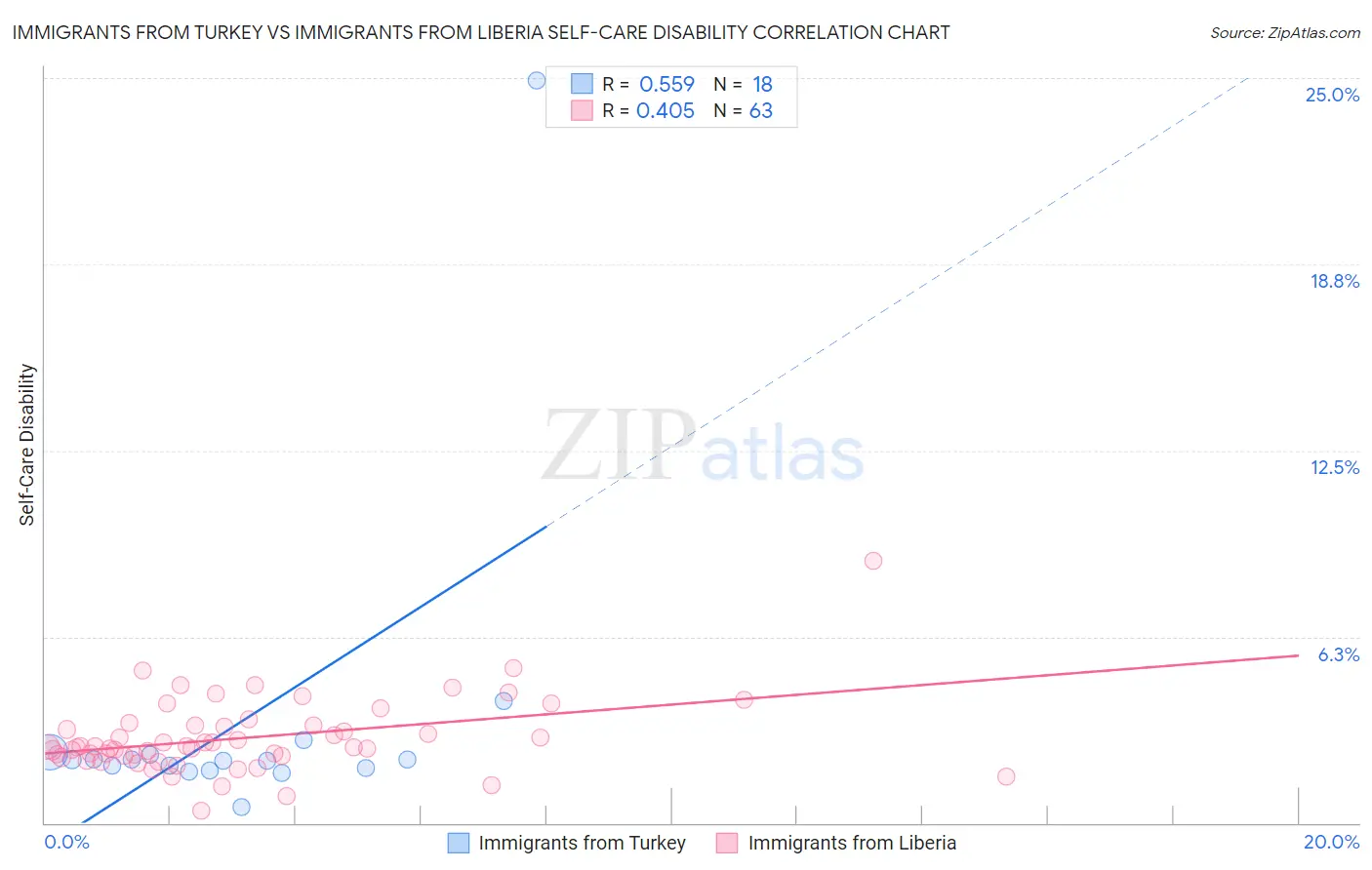 Immigrants from Turkey vs Immigrants from Liberia Self-Care Disability