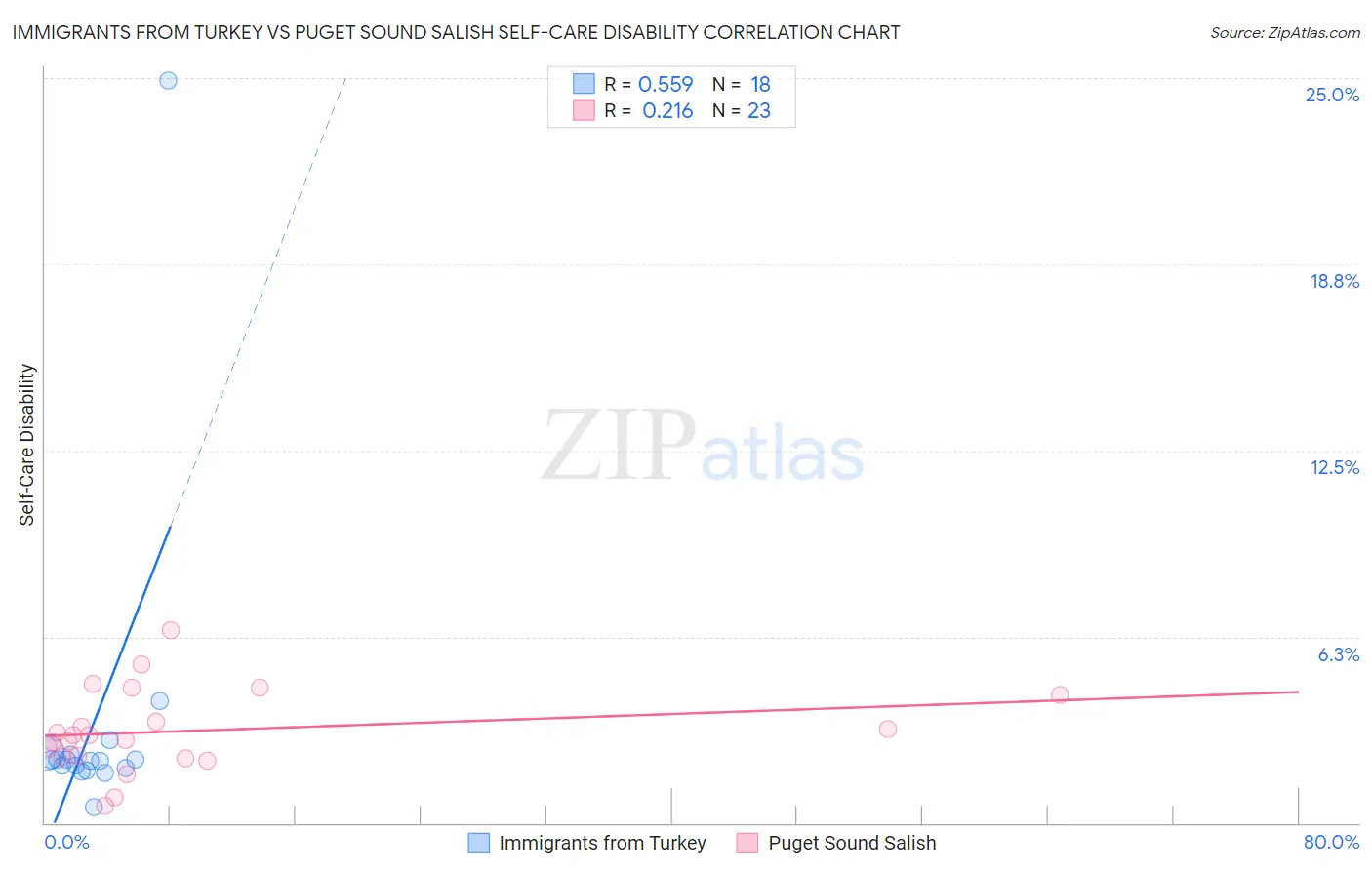 Immigrants from Turkey vs Puget Sound Salish Self-Care Disability