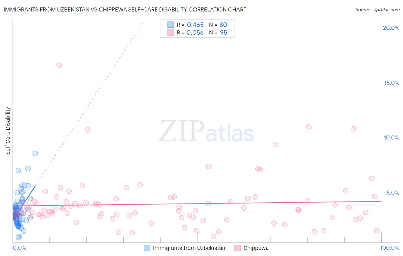 Immigrants from Uzbekistan vs Chippewa Self-Care Disability