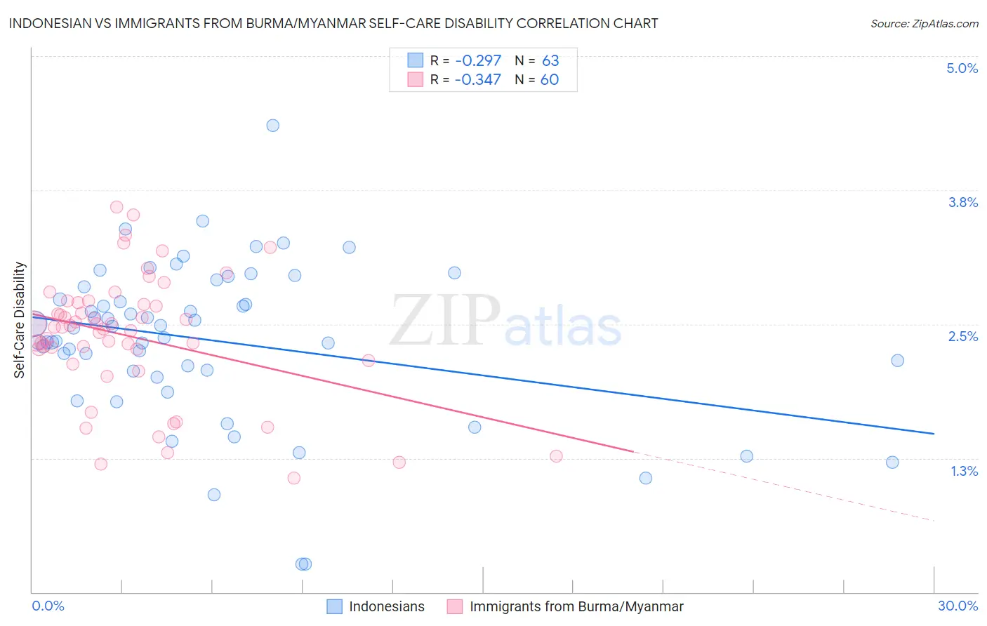Indonesian vs Immigrants from Burma/Myanmar Self-Care Disability