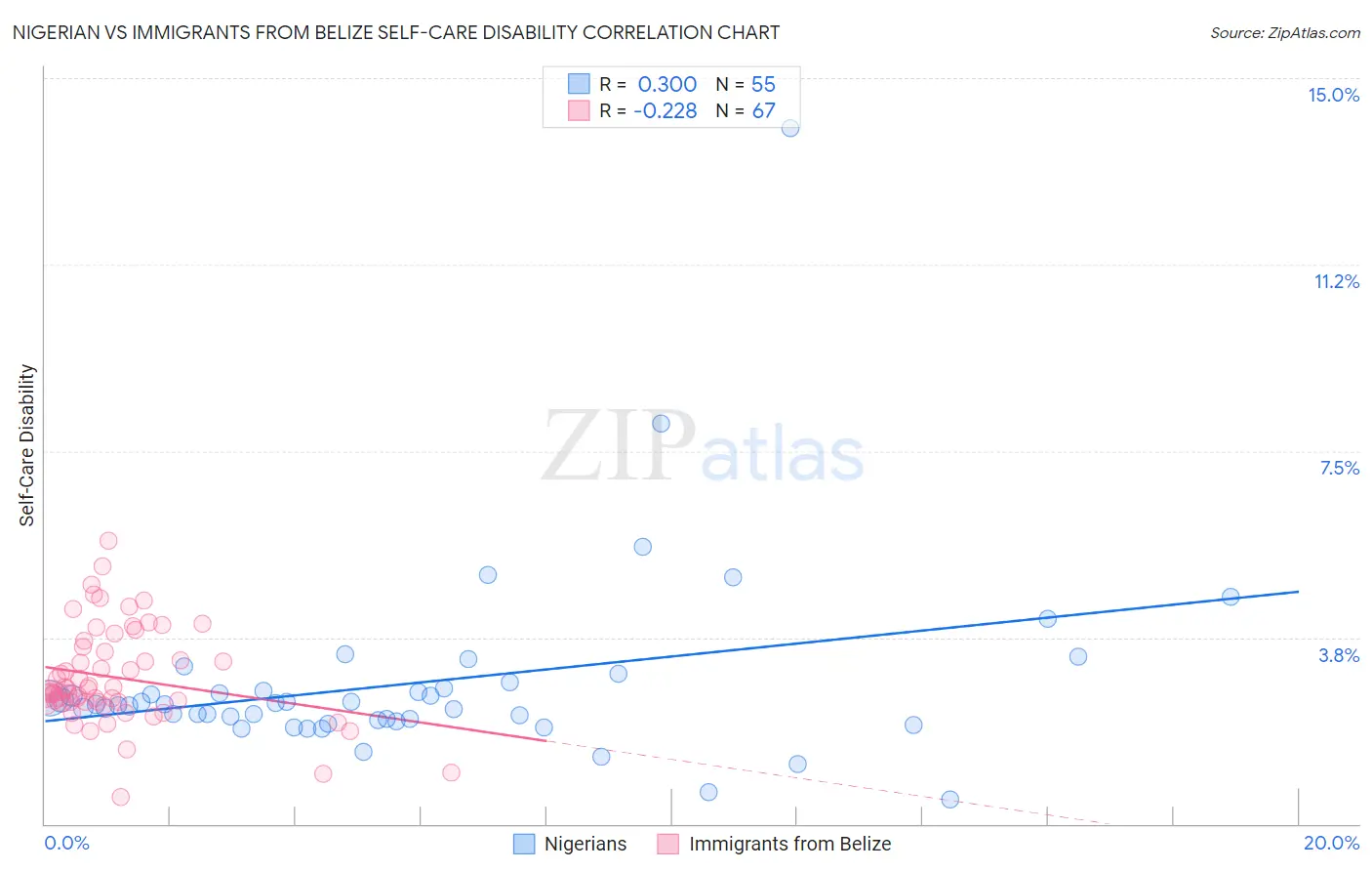 Nigerian vs Immigrants from Belize Self-Care Disability