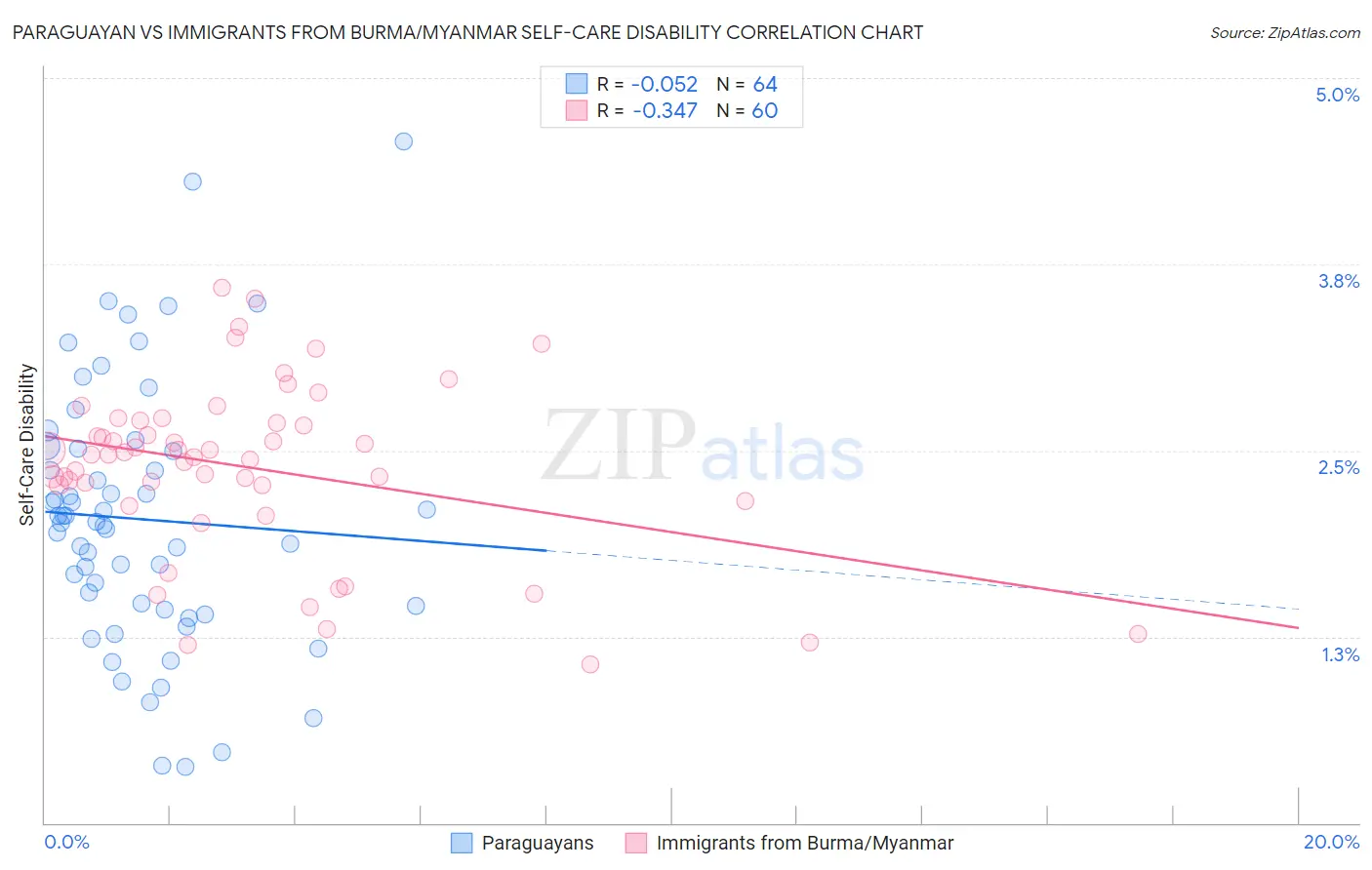Paraguayan vs Immigrants from Burma/Myanmar Self-Care Disability