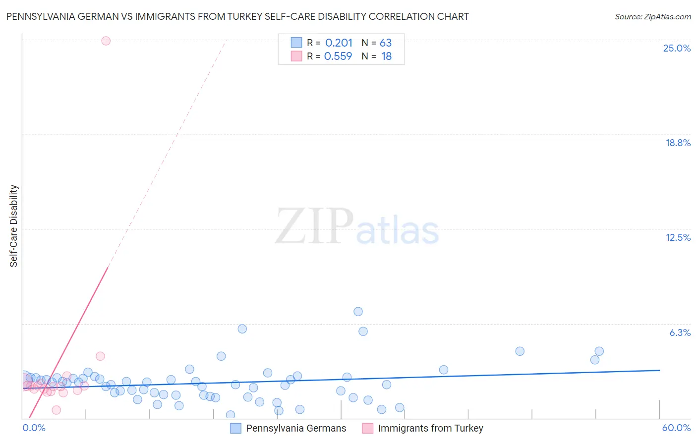 Pennsylvania German vs Immigrants from Turkey Self-Care Disability