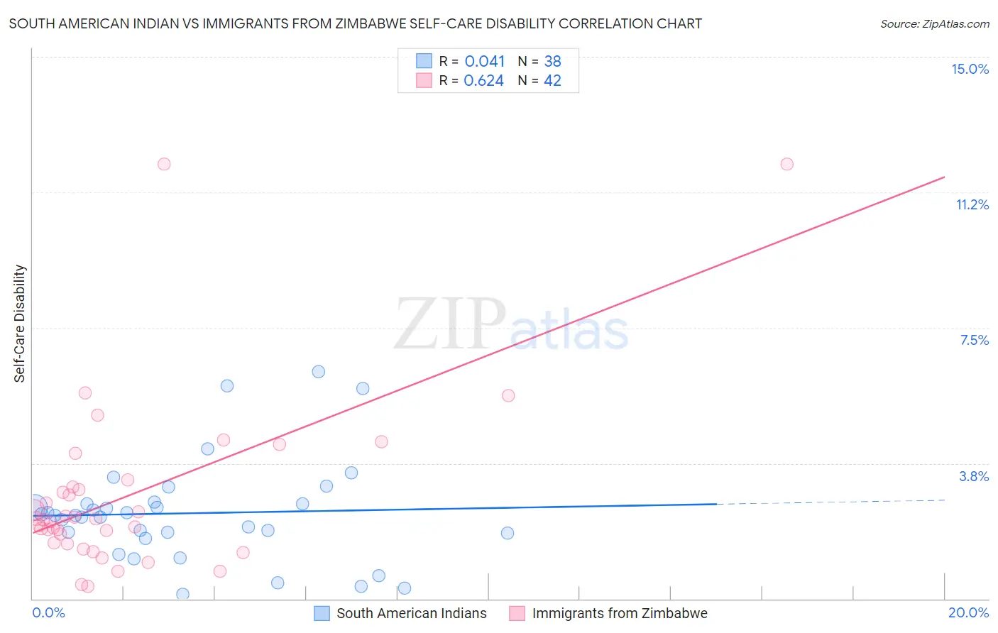 South American Indian vs Immigrants from Zimbabwe Self-Care Disability